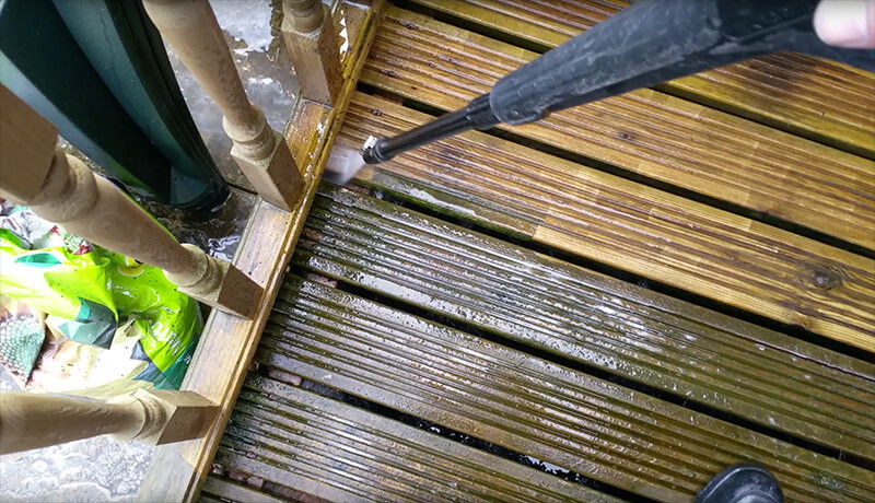Jet washing residential wooden decking